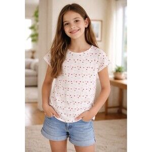 Bonton 100% Cotton Heart Short Sleeve Crew Neck T Shirt Girls Size 12 NWT